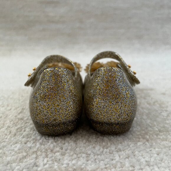 Mini Melissa Girls Ultragirl Gold Glitter Flower Sandals Toddler Shoes 10 - Picture 4 of 7